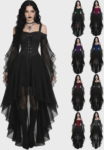 Gothic Heksenjurk Dames - Middeleeuwse Vampier Stijl met Vli, Verzenden
