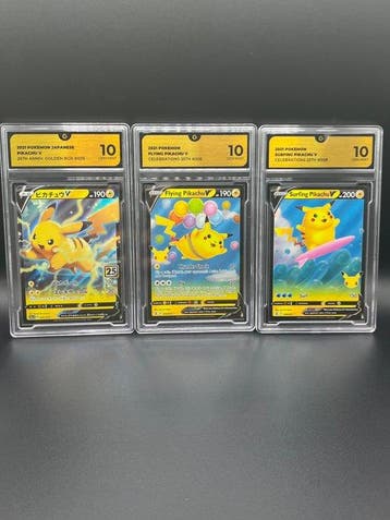 Pokémon - 3 Graded card Surfing & Flying Pikachu V set +, Nieuw