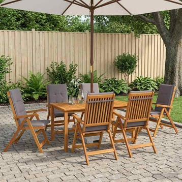 vidaXL Tuin eettafelset 6-zits Naturel Massief Acaciahout, Verzenden, Nieuw