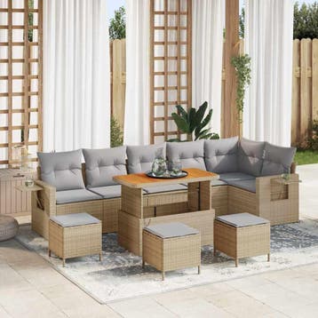 vidaXL Tuinbankenset 12 st Beige en Licht Grijs poly rattan, Verzenden, Nieuw, Rotan, 2 zitplaatsen