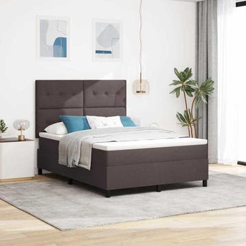 vidaXL Boxspring bed met hoofdeinde Donkerbruin 140 x 190 cm, Verzenden, Nieuw, Bruin, Stof