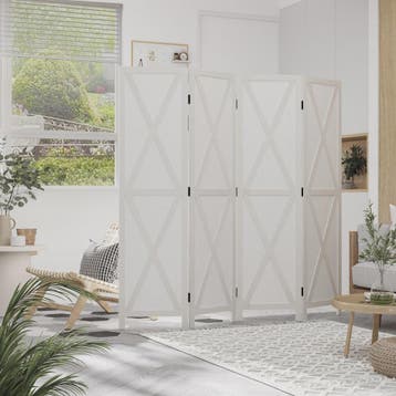 HOMCOM Paravent 4 Panelen Wit Hout Landelijke Stijl Kamerver, Huis en Inrichting, Verzenden, Nieuw