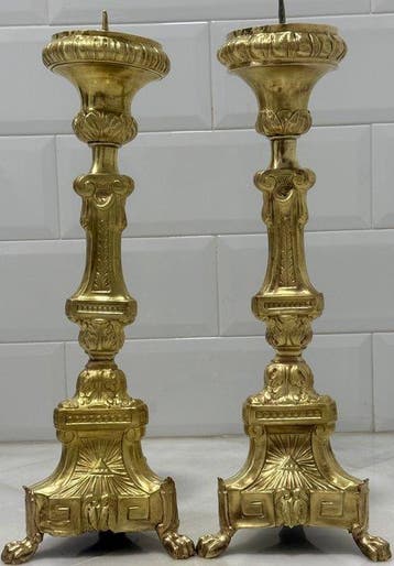 Kaarsenhouder (2) - Verguld messing - Een paar kerkelijke