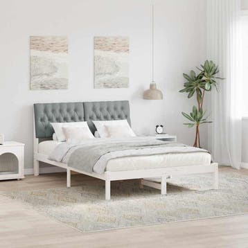 vidaXL Bedframe met Gevoerd Hoofdgedeelte Wit 135 x 190 cm, Verzenden, Wit, Nieuw, Twijfelaar