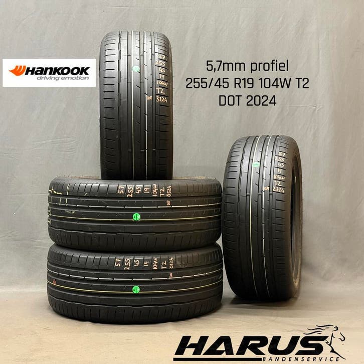 255/45/19 104W T2 Hankook zomerbanden 5,7mm profiel 4X, Auto-onderdelen, Banden en Velgen, 19 inch, Erkend duurzaam, Zomerbanden