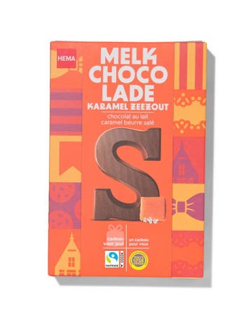 HEMA Chocoladeletter melk karamel zeezout S 135g, Verzenden, Nieuw