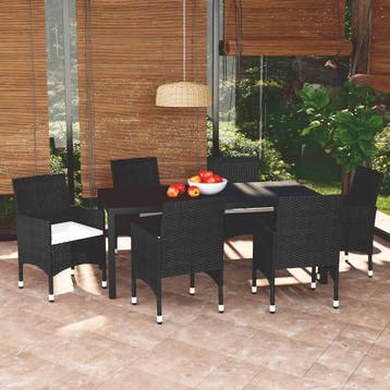 vidaXL 7-delige Tuinset met kussens poly rattan zwart, Verzenden, Nieuw, 6 zitplaatsen, Tuinset