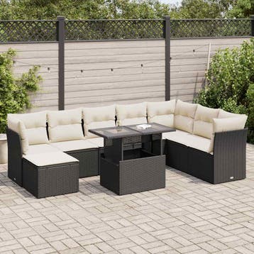 vidaXL 9-delige Loungeset met kussens poly rattan zwart, Tuin en Terras, Verzenden, Nieuw, Loungeset