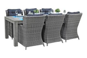 Cancun-Delano Tuinset 6 Personen - Acacia / Natural Grey, Tuin en Terras, Tuinsets en Loungesets, Verzenden, Nieuw