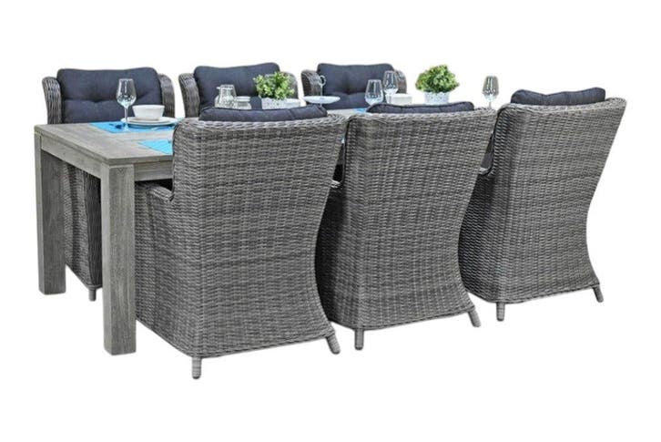 Cancun-Delano Tuinset 6 Personen - Acacia / Natural Grey, Tuin en Terras, Tuinsets en Loungesets, Nieuw, Verzenden