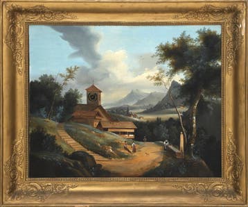 Een schilderijklok/ tableau horloge, Zwitserland,19e eeuw