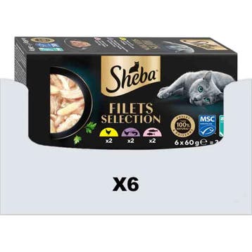 6x Sheba Kattenvoer Nat Filets Kip & Zalm in Saus Multipa..., Verzenden, Kat