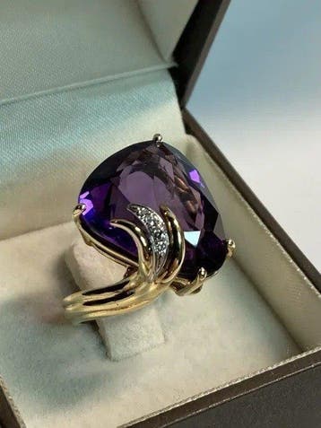 Ring - 14 karaat Geel goud Amethist - Diamant - Uniek. Maten, Nieuw