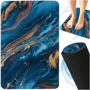 Ruhhy Luxe Badmat 80×50 cm – Marmerdesign Blauw Goud –, Ophalen of Verzenden, Nieuw