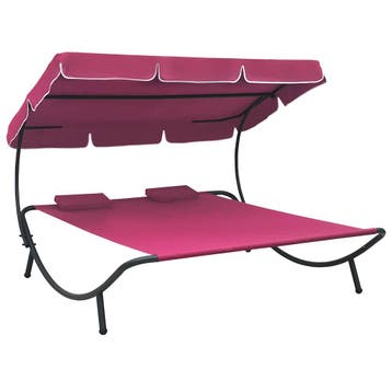 vidaXL Loungebed met luifel en kussens roze, Tuin en Terras, Verzenden, Nieuw