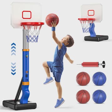 Verstelbare Kinder Basketbalring met Standaard en 4 Ballen -, Sport en Fitness, Verzenden, Nieuw
