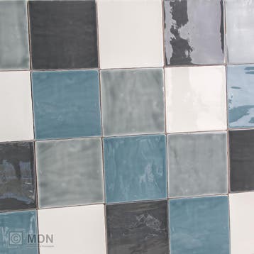 Handvorm tegel mix 13x13 blauw donkergrijs ivoor en laguna, Doe-het-zelf en Verbouw, Tegels, Verzenden, Nieuw