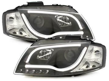 Koplampen Audi A3 8P 03-08 Tube Light LED Zwart, Ophalen of Verzenden, Nieuw