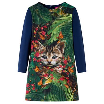 vidaXL Kinderjurk met lange mouwen 104 marineblauw, Verzenden, Nieuw