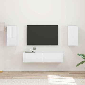 vidaXL Tv-meubelset 4 st Hoogglans wit Bewerkt hout, Huis en Inrichting, Minder dan 50 cm, Verzenden, Nieuw, Minder dan 100 cm