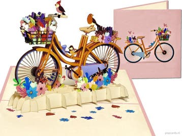 Fraai versierde Fiets met Bloemen & Vogeltjes pop-up kaart, Verzenden, Nieuw