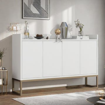 Modern Dressoir met 4 Deuren en Handgreep-loos Design - Wit,, Verzenden, Nieuw