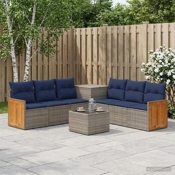 vidaXL Bankstel 8 st Grijs en Marineblauw Poly Rattan en, Verzenden, Nieuw