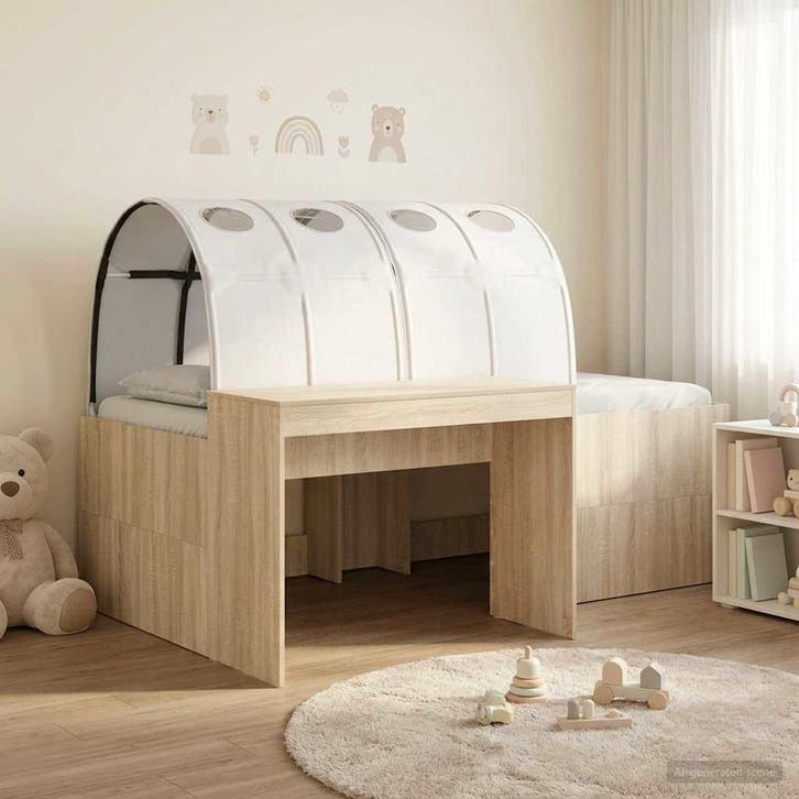 vidaXL Bed met Tunnel 3 st Artisian Eik en Wit Bewerkt hout, Huis en Inrichting, Slaapkamer | Bedden, Bruin, Nieuw, Hout, Verzenden
