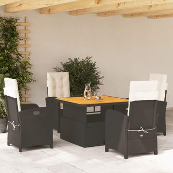 vidaXL 5-delige Tuinset met kussens poly rattan zwart, Verzenden, Nieuw, Tuinset
