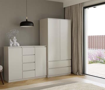Dressoir - 120 cm 4 lades  creme 2D4S creme (Dressoirs), Verzenden, Nieuw, Overige houtsoorten, Met lade(s)