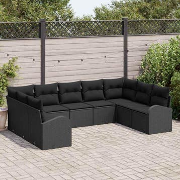 vidaXL Bankstel 9-zits Zwart poly rattan, Verzenden, Nieuw