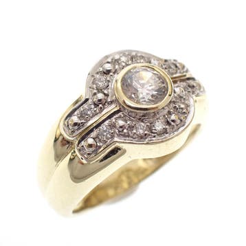Gouden pinkring met zirconia, Sieraden, Tassen en Uiterlijk, Ringen, Gebruikt, Ophalen of Verzenden, Kleiner dan 17, Met edelsteen