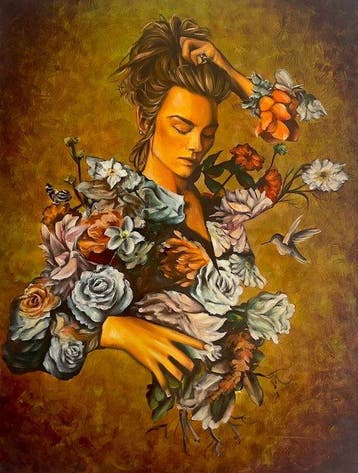 Antonio Machado (XXI) - La Elegancia Ocre de la Mujer Floral, Antiek en Kunst