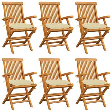 vidaXL Klapstoelen met crèmekleurige kussens, 6 stuks,, Verzenden, Nieuw, Teakhout