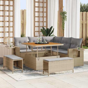 vidaXL Tuinbankenset 9 st 8-Aantal zitplaatsen Beige en, Verzenden, Nieuw, Meer dan 8 zitplaatsen