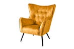 Fauteuil AMSTERDAM, fluweel, mosterdgeel, zwarte metalen, Ophalen of Verzenden, Nieuw