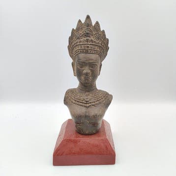 Oud-Khmer Mengmetaal Buste van een Apsara-godin - 200 mm