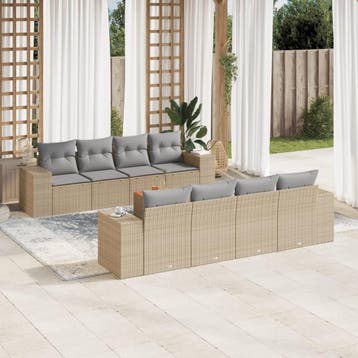 vidaXL 9-delige Loungeset met kussens poly rattan beige, Verzenden, Nieuw, Loungeset