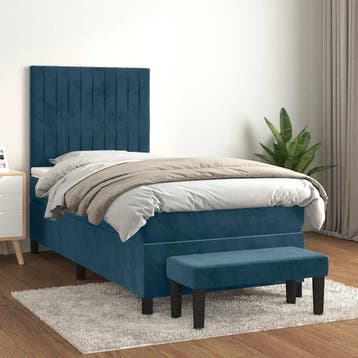 vidaXL Boxspring met matras fluweel donkerblauw 90x200 cm, 90 cm, Eenpersoons, Nieuw, 200 cm