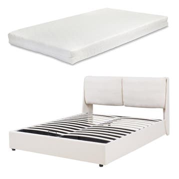 Tweepersoonsbed Lunner met matras 200x140 cm beige [en.casa], Verzenden, Nieuw