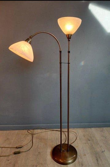 Staande lamp - Verguld messing, Messing - Verstelbaar in