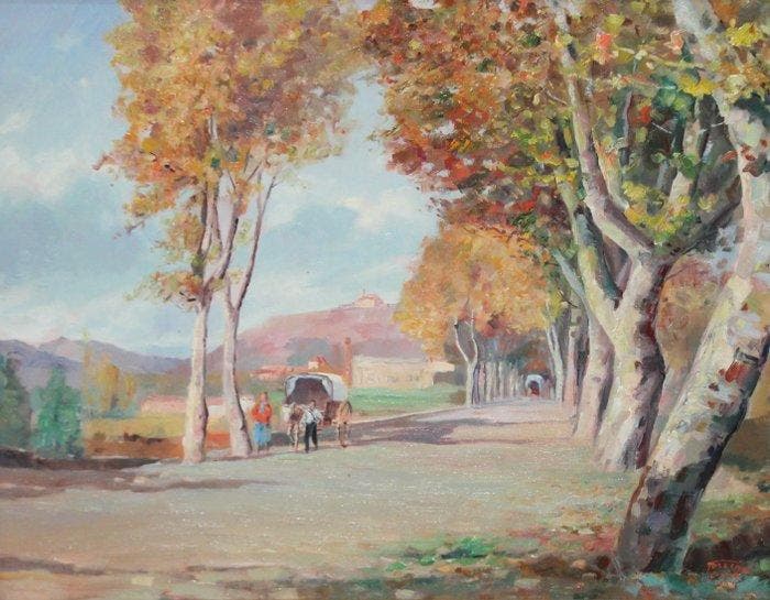 Josep Torrent Buch (1915-1999) - Entrada del pueblo, Antiek en Kunst, Kunst | Schilderijen | Klassiek