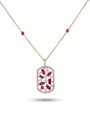 Halsketting - 14 karaat Geel goud - 3.08ct. tw. Robijn -, Nieuw