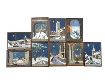 9 cloissone Kerstmis tegels, Nederland, Delft, 1946-1954, Antiek en Kunst