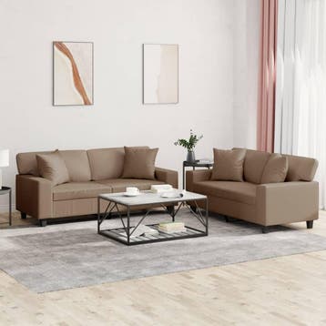 vidaXL 2-delige Loungeset met kussens kunstleer, Verzenden, Nieuw, Leer, Minder dan 150 cm