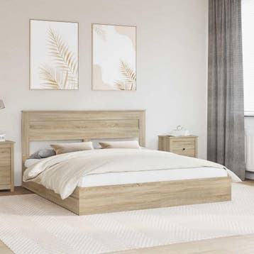 vidaXL Opslag bed met lade Sonoma Eiken 180 x 200 cm Bewerkt, Verzenden, Nieuw, Tweepersoons, Hout
