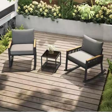 3-delige Bistroset – Schommelstoelen en Glazen Tafel, Verzenden, Nieuw