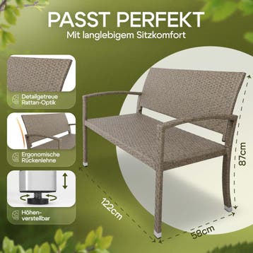 Polyrotan Tuinbank Crème-Beige 122x58x87cm (Tafels-Stoelen), Tuin en Terras, Verzenden, Nieuw