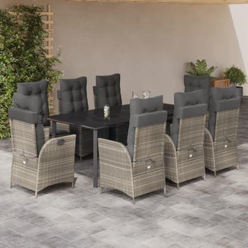 vidaXL 9-delige Tuinset met kussens poly rattan lichtgrijs, Verzenden, Nieuw, 8 zitplaatsen, Tuinset