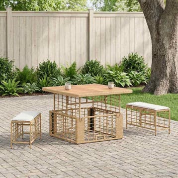 vidaXL Tuin eettafelset 3 st Natuur en Wit Poly Riet en, Tuin en Terras, Verzenden, Nieuw, Rotan, 3 zitplaatsen